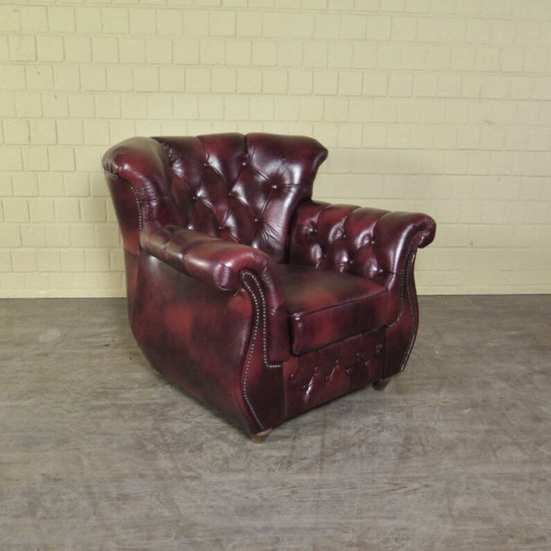 Chesterfield Couchgarnitur Rot-Schwarz 3-1-1 Leder