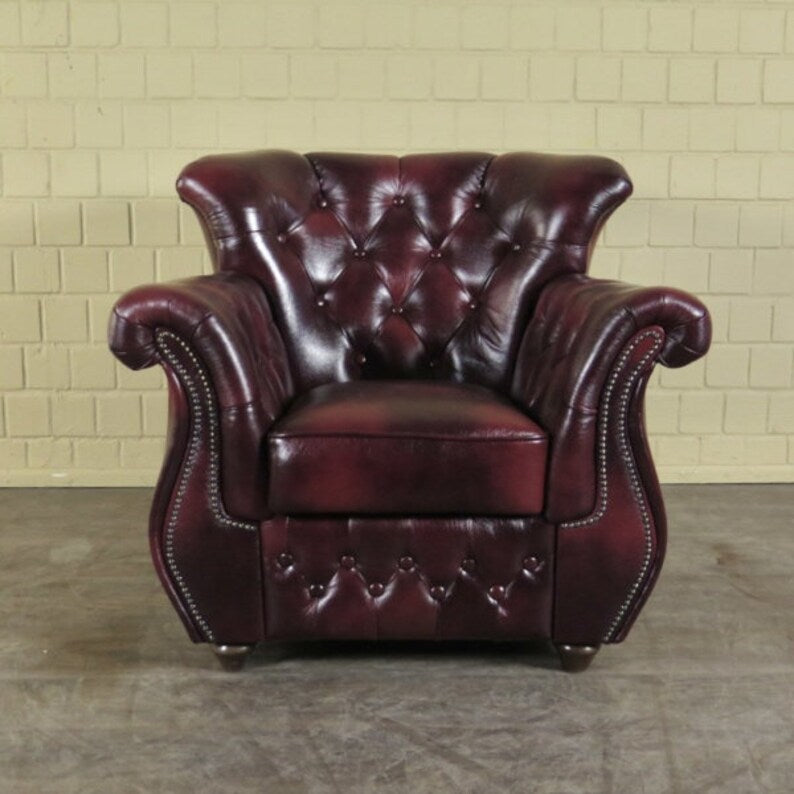 Chesterfield Couchgarnitur Rot-Schwarz 3-1-1 Leder