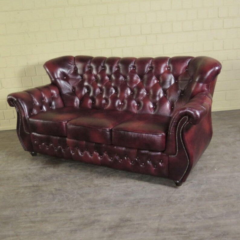 Chesterfield Couchgarnitur Rot-Schwarz 3-1-1 Leder