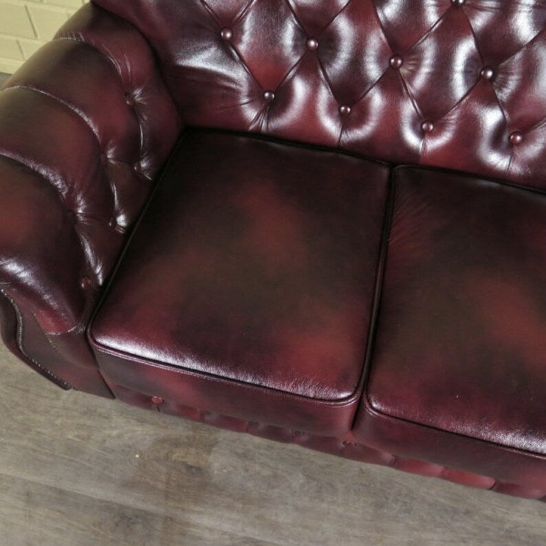 Chesterfield Couchgarnitur Rot-Schwarz 3-1-1 Leder