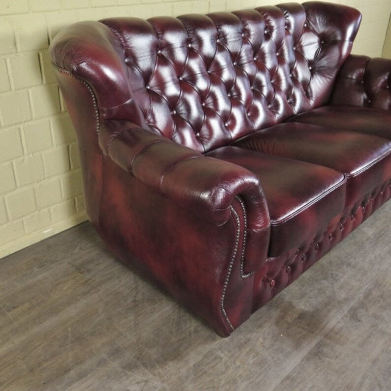 Chesterfield Couchgarnitur Rot-Schwarz 3-1-1 Leder