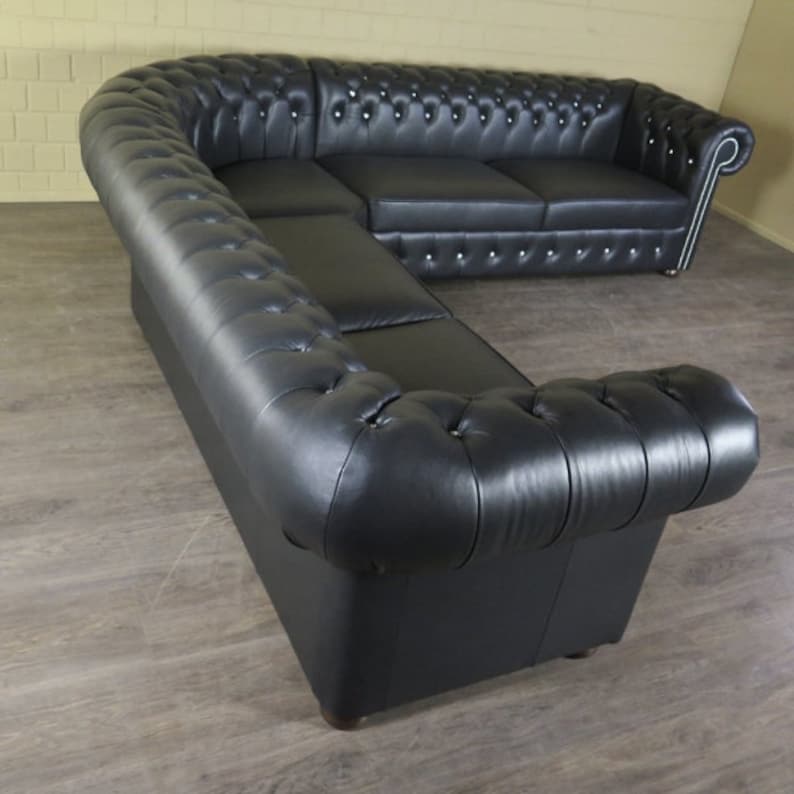 Chesterfield hoekbank hoekbank bank leer zwart 3,00 mx 2,50 m