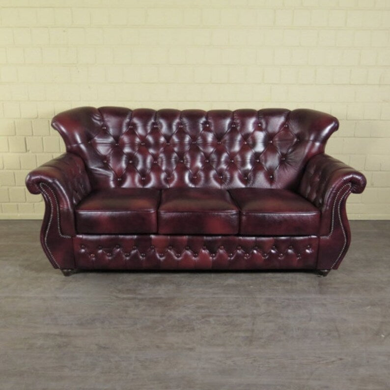 Chesterfield Couchgarnitur Rot-Schwarz 3-1-1 Leder