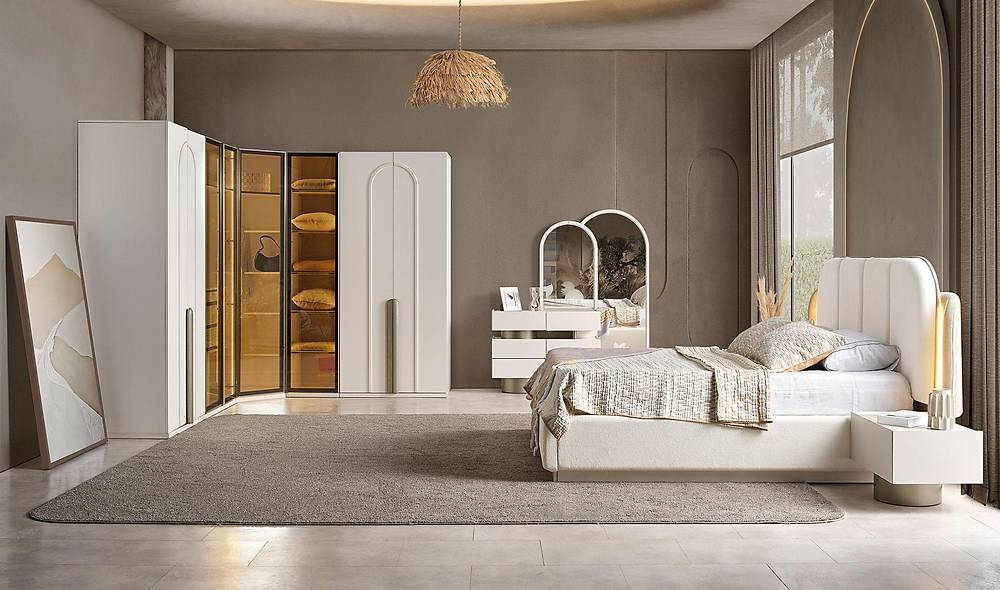 Gordion Witte Slaapkamerset – Ruimtebesparend bed met hoekkast