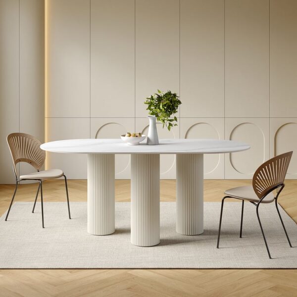 140 cm moderne ovalen eettafel met luxe stenen blad – wit