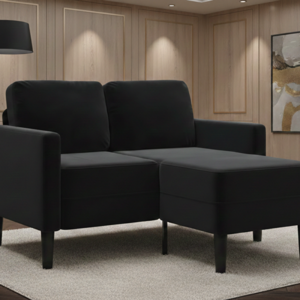 Luxueuze fluwelen 2-zits loungebank L-vormig – Zwart