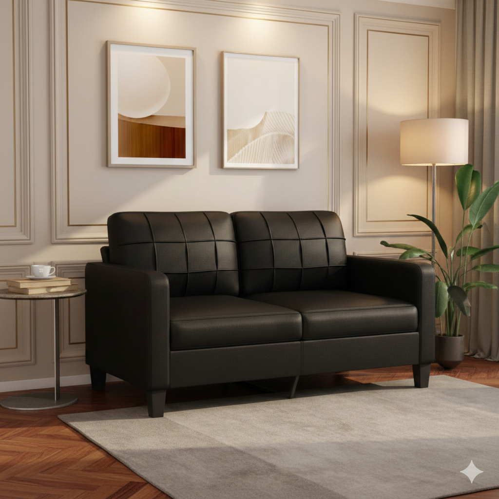 Premium 2-zits bank 140 cm — Zwart kunstleer