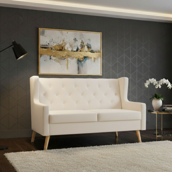 Luxe 2-zits stoffen bank crème — comfortabele woonkamerbank