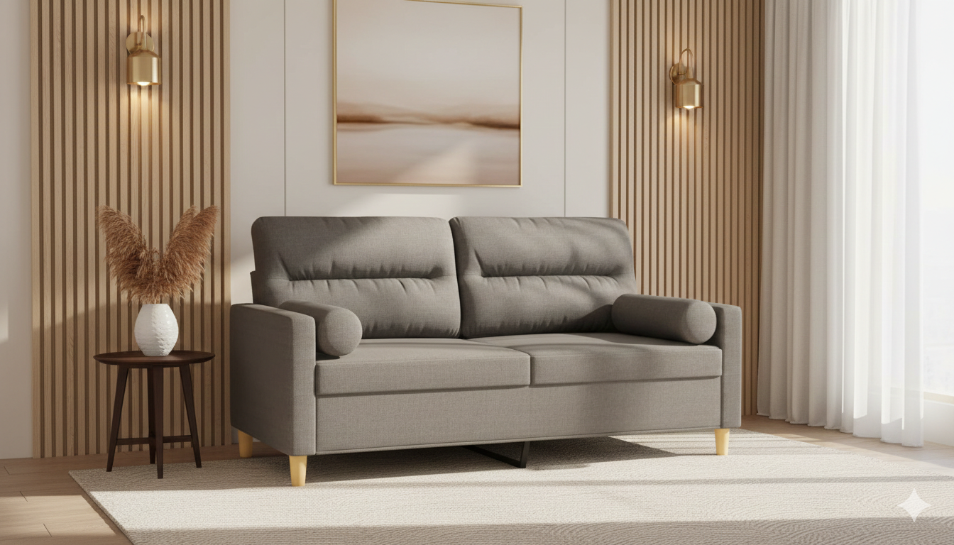 Premium 2-zits bank 140 cm - Donkergrijs stof met kussens