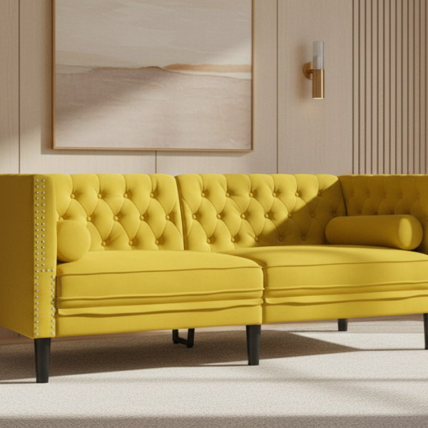 Premium Chesterfield 2-zits veloursbank - geel