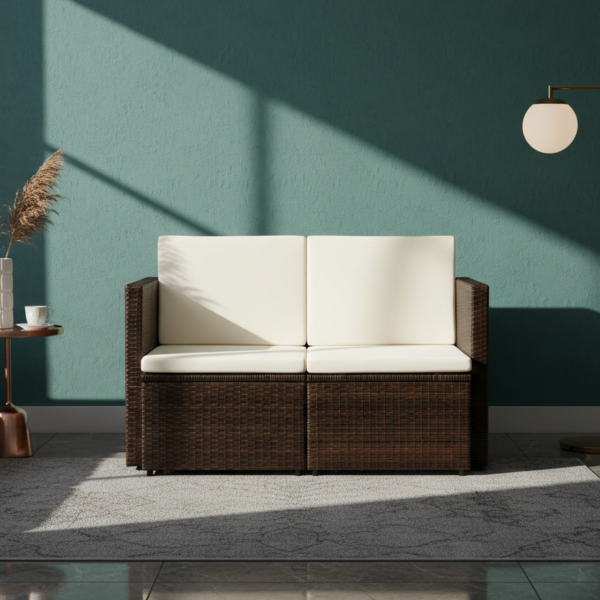 Premium poly rattan twee-zitsbank - Bruin & crèmewit