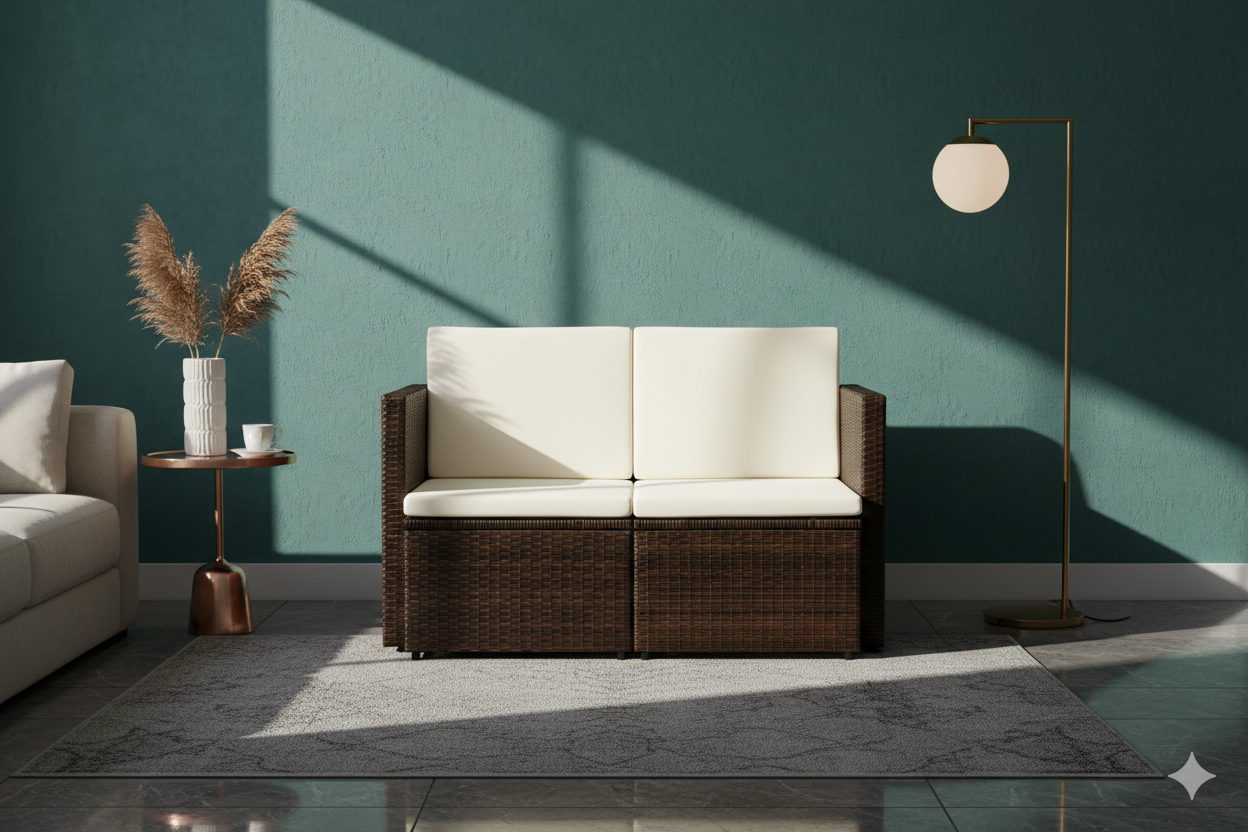 Premium poly rattan twee-zitsbank - Bruin & crèmewit