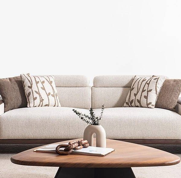 Alya driezitsbank crème - luxe houten armleuningen