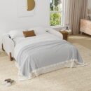 Curva Bouclé uitklapbare slaapbank – luxe wit met houten frame