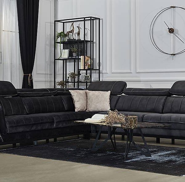 Esinti Grijze Hoekbank met Relaxmechanisme — Luxe Comfort