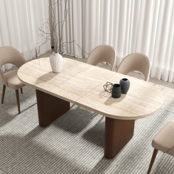 Fluve Ovale Uitschuifbare Travertin Eettafel — Premium 6–10 pers