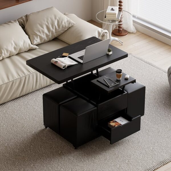 Hoogteverstelbare zwarte salontafel 100×50 cm met lade