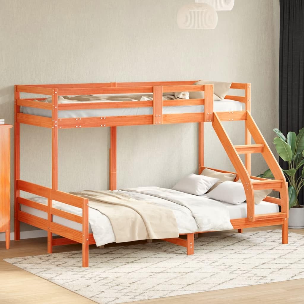 Hoogwaardig massief dennen stapelbed 90x200/140x200 – waxbruin