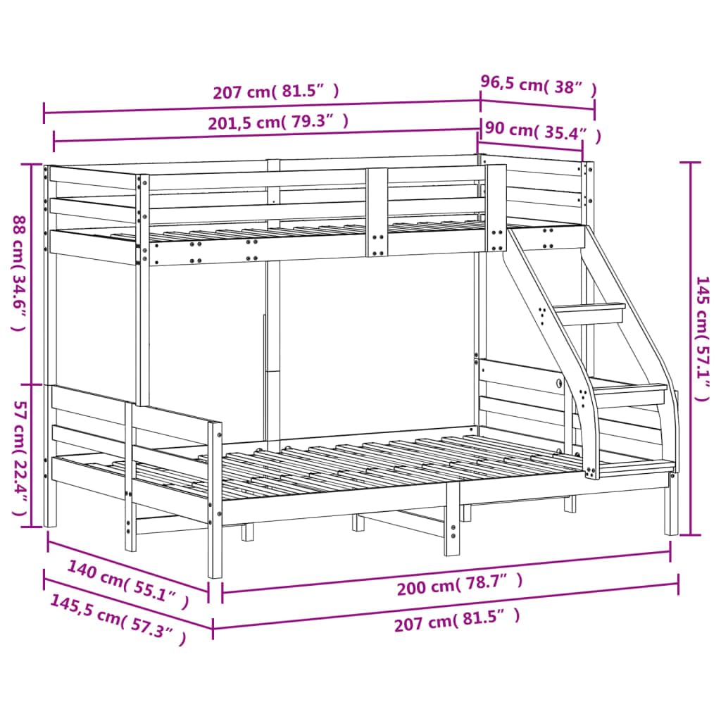 Hoogwaardig massief dennen stapelbed 90x200/140x200 – waxbruin