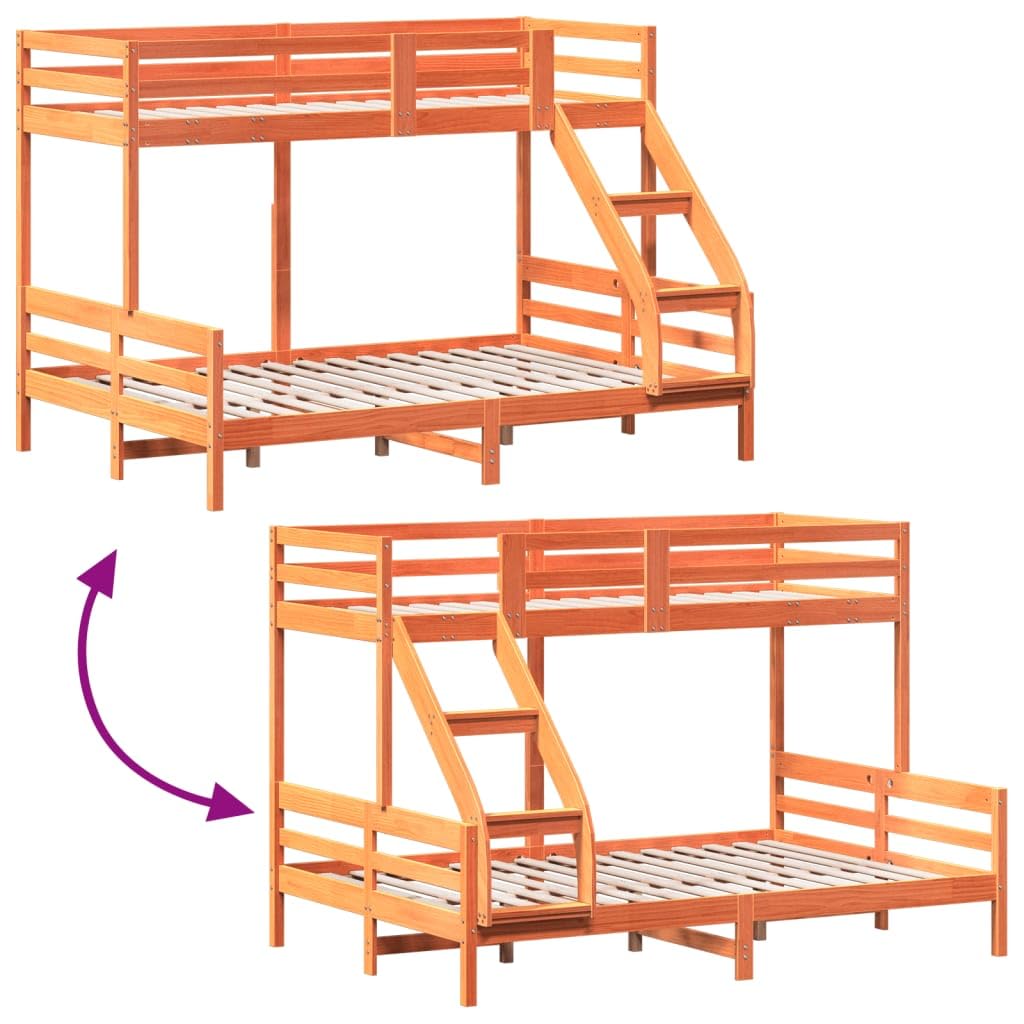 Hoogwaardig massief dennen stapelbed 90x200/140x200 – waxbruin