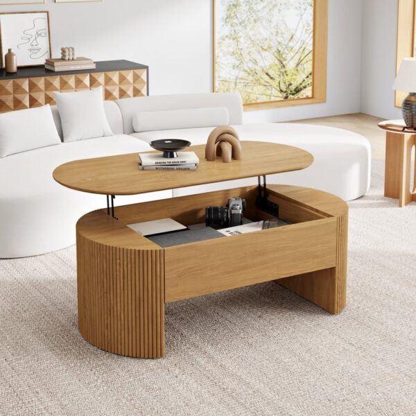 Hoogwaardige mid-century salontafel ovaal met liftblad