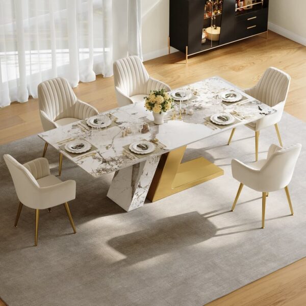 Hoogwaardige moderne 6-persoons eettafel met steenblad