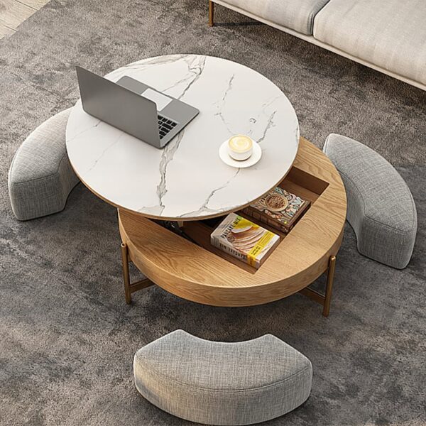 Innovatieve salontafel met liftblad — wit/naturel
