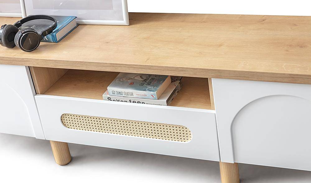 Logo rieten tv-meubel wit — premium design