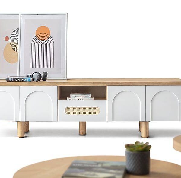 Logo rieten tv-meubel wit — premium design