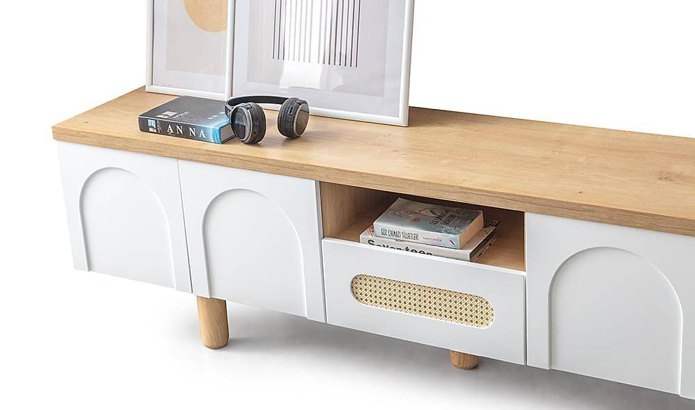 Logo rieten tv-meubel wit — premium design