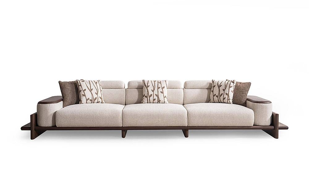 Luxe Alya 5-zits bank – crème met houten armleuningen