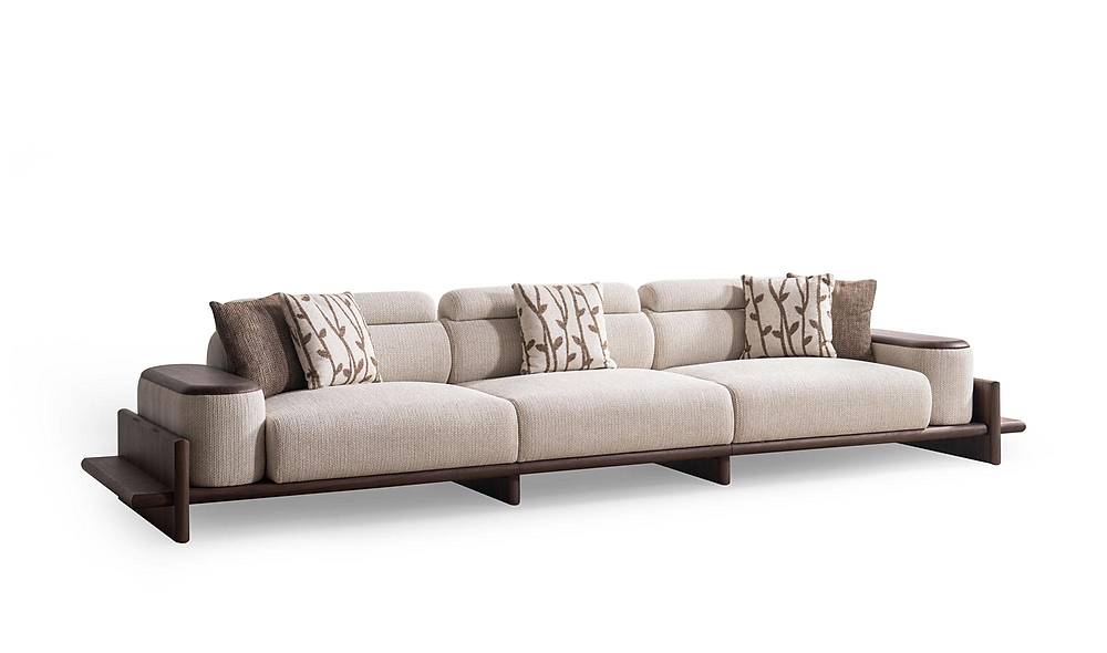 Luxe Alya 5-zits bank – crème met houten armleuningen