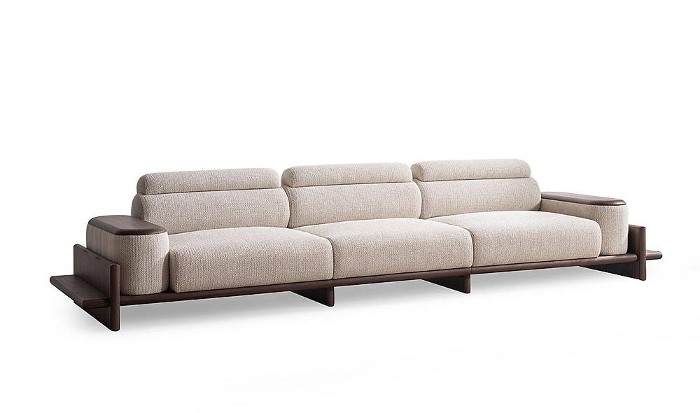 Luxe Alya 5-zits bank – crème met houten armleuningen