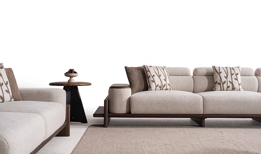 Luxe Alya 5-zits bank – crème met houten armleuningen