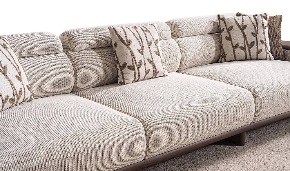 Luxe Alya 5-zits bank – crème met houten armleuningen