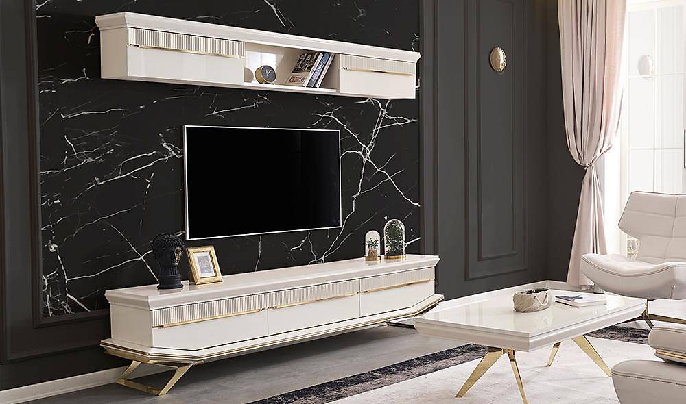 Luxe Clara Ekru TV-meubel met gouden accenten