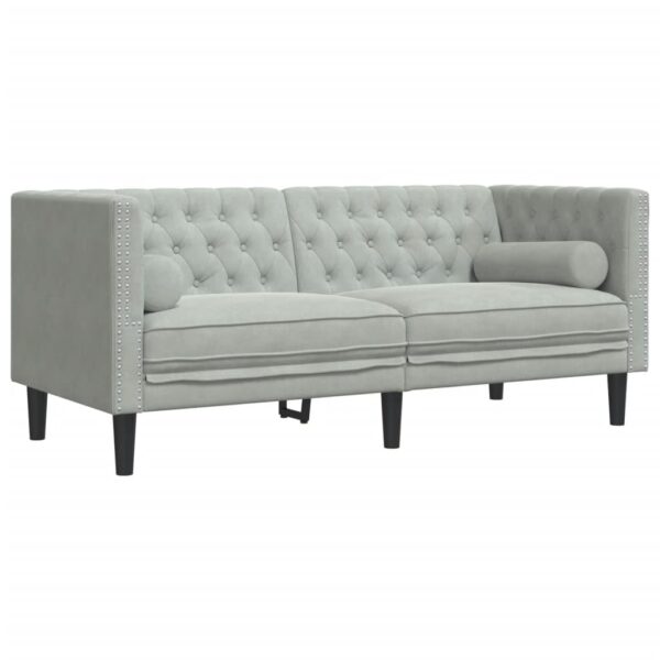 Luxe fluwelen Chesterfield tweezitsbank lichtgrijs