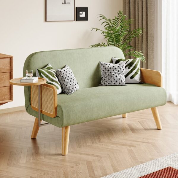 Luxe fluwelen slaapbank 2-zits, lichtgroen, verstelbaar & uitschuifbaar