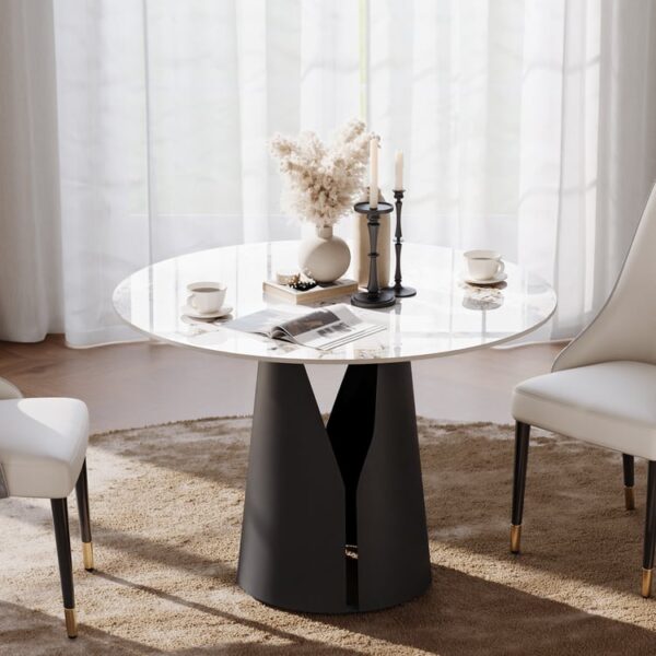 Luxe kunstmarmeren ronde eettafel 99 cm — voor 4 personen