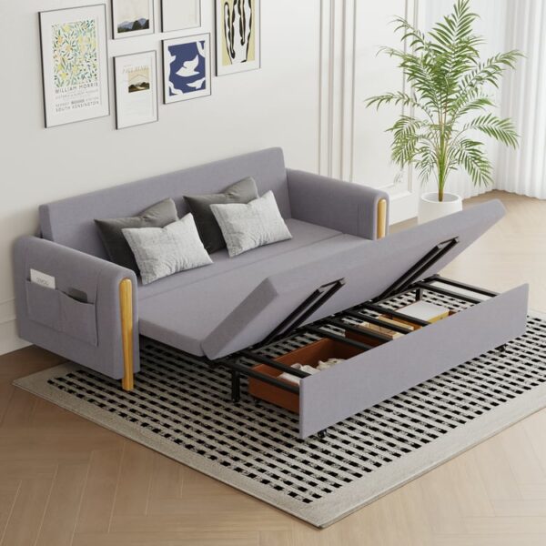 Luxe linnen 3-zits slaapbank, uitklapbaar