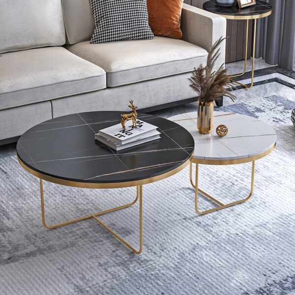 Luxe marmeren salontafel set – modern zwart-wit, 2-delig