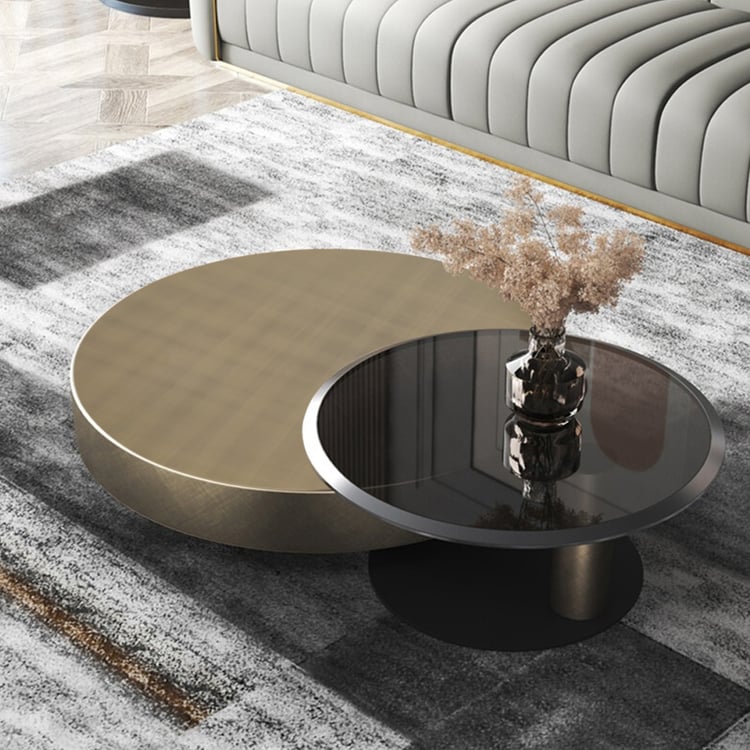 Luxe nesting salontafelset 80 cm – gehard glas & goud-zwart