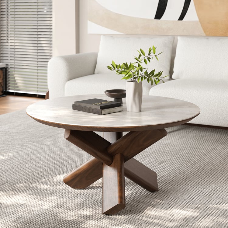 Luxe salontafel 90 cm — houten design met marmerlook
