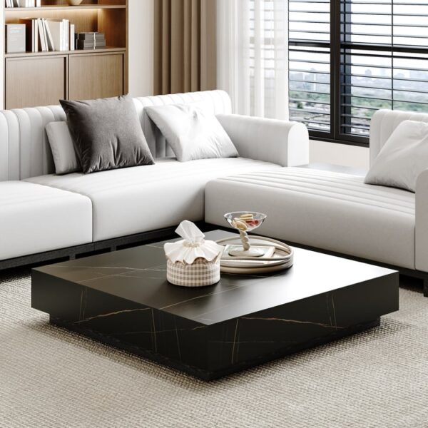 Luxe sintersteen salontafel 100 cm zwart met lades