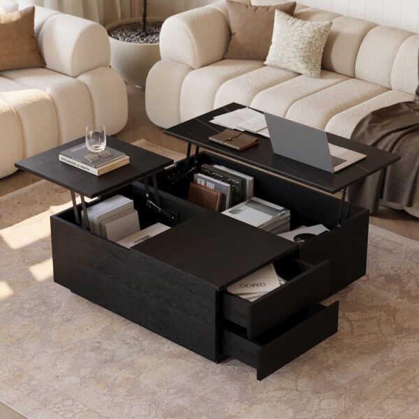 Luxe sintersteen salontafel (99 cm) met liftblad & opbergruimte