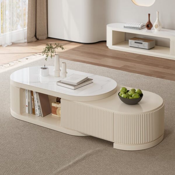 Luxe uitschuifbare salontafel met sintersteenblad & opbergruimte