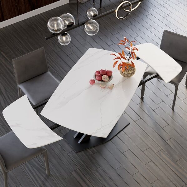 Luxe uittrekbare eettafel van wit sintersteen – 4-6 pers