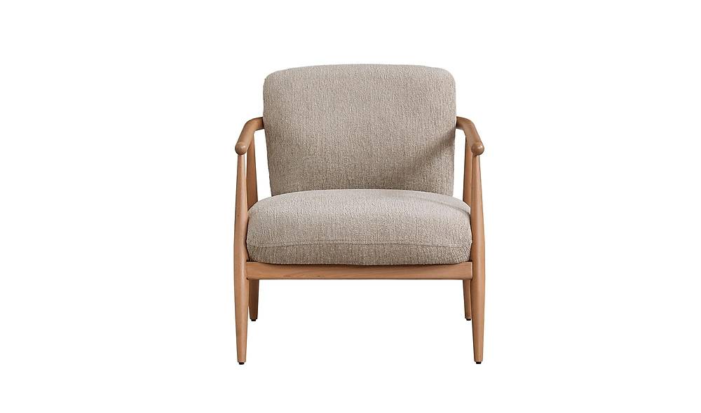 Luxueuze bouclé fauteuil met houten armleuningen