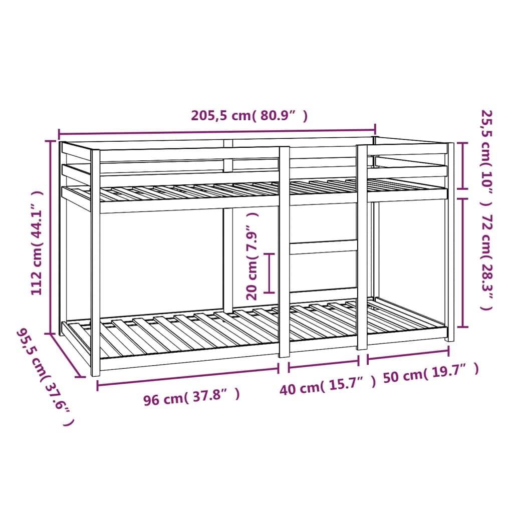 Massief dennenhout stapelbed 90x200 cm – stijlvol wit