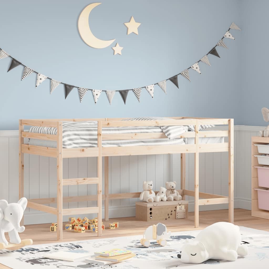 Massief grenen kinderhoogslaper 90x190 cm met ladder